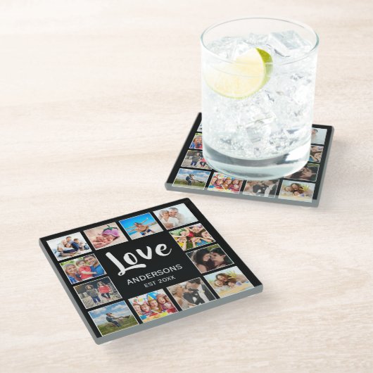 Aangepast fotocollage, speciaal aangepast zwart glazen onderzetter (Schuin)