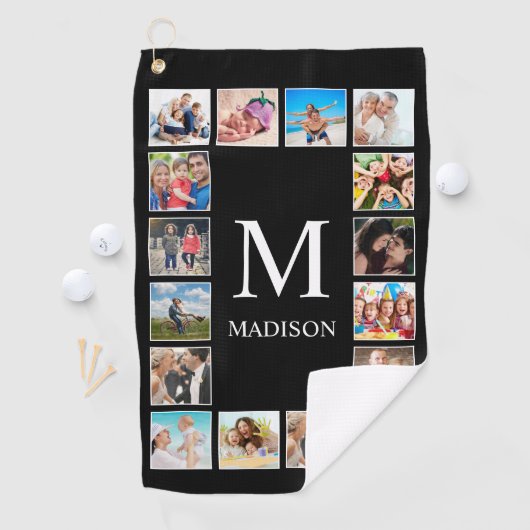 Aangepast fotocollage, speciaal aangepast zwart golfhanddoek (Insitu)