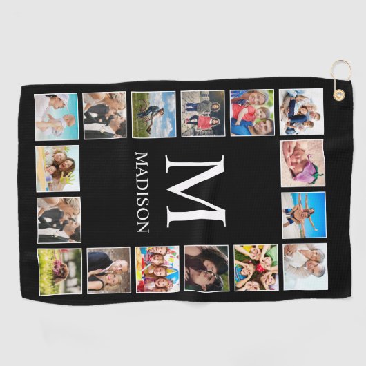 Aangepast fotocollage, speciaal aangepast zwart golfhanddoek (Horizontaal)