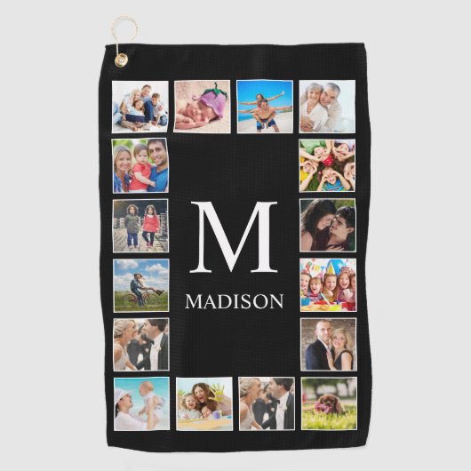 Aangepast fotocollage, speciaal aangepast zwart golfhanddoek (Voorkant)