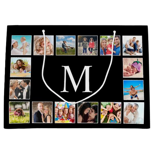 Aangepast fotocollage, speciaal aangepast zwart groot cadeauzakje (Voorkant)