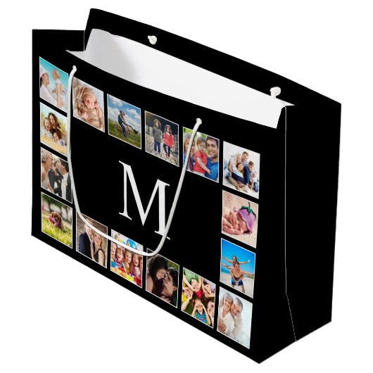 Aangepast fotocollage, speciaal aangepast zwart groot cadeauzakje (Voorkant Gekanteld)