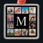 Aangepast fotocollage, speciaal aangepast zwart metalen ornament<br><div class="desc">Creëer uw eigen persoonlijke 12 foto-collage,  kerstvakantieversiering met uw aangepaste afbeeldingen op een eenvoudige moderne zwarte achtergrond. Op het kerstvakantiesiergezicht staat ook je monogram. Voeg uw favoriete foto's,  design of kunstwerken toe aan iets echt unieks te creëer.</div>