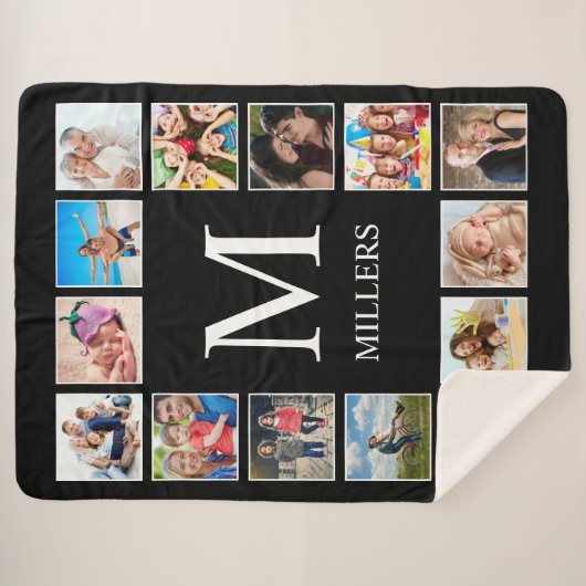 Aangepast fotocollage, speciaal aangepast zwart sherpa deken (Voorkant (horizontaal))