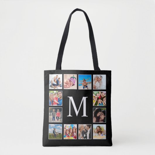 Aangepast fotocollage, speciaal aangepast zwart tote bag (Voorkant)