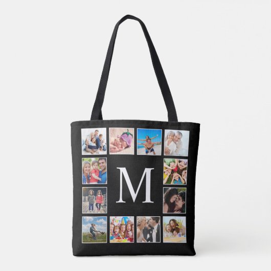 Aangepast fotocollage, speciaal aangepast zwart tote bag (Achterkant)