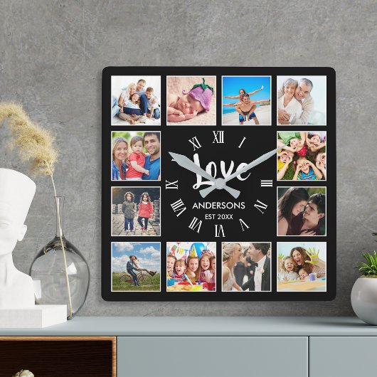 Aangepast fotocollage, speciaal aangepast zwart vierkante klok
