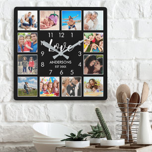 Aangepast fotocollage, speciaal aangepast zwart vierkante klok