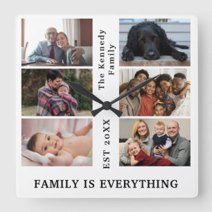 Aangepast fotocollage voor 6 families met familien vierkante klok