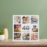 Aangepast fotocollage wit monogram voor 40e verjaa imitatie canvas print<br><div class="desc">Een unieke 40e verjaardagsgeschenk of -hoed, die haar leven viert met een collage van 8 van je foto's. Voeg afbeeldingen van haar familie, vrienden, huisdieren, hobbies of droomreisbestemming toe. Pas een naam, leeftijd 40 en een datum aan en voeg deze toe. Grijze en zwarte gekleurde letters. Een witte achtergrond. Dit...</div>