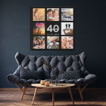 Aangepast fotocollage zwart monogram voor 40e verj imitatie canvas print<br><div class="desc">Een unieke 40e verjaardagsgeschenk of -hoed, die haar leven viert met een collage van 8 van je foto's. Voeg afbeeldingen van haar familie, vrienden, huisdieren, hobbies of droomreisbestemming toe. Pas een naam, leeftijd 40 en een datum aan en voeg deze toe. Witte en grijze gekleurde letters. Een zwarte achtergrond. Dit...</div>