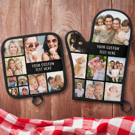 Aangepast fotocollage zwart ovenwant & pannenlap set