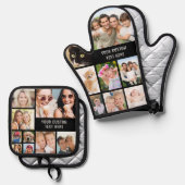 Aangepast fotocollage zwart ovenwant & pannenlap set (Voorkant / Achterkant)