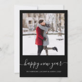 Aangepast fotogelukkig nieuwjaar zwart witscript feestdagenkaart (Voorkant)