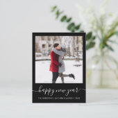 Aangepast fotogelukkig nieuwjaar zwart witscript feestdagenkaart (Staand voorkant)