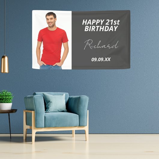 Aangepast fotograaf van Birthday party grijs moder Spandoek