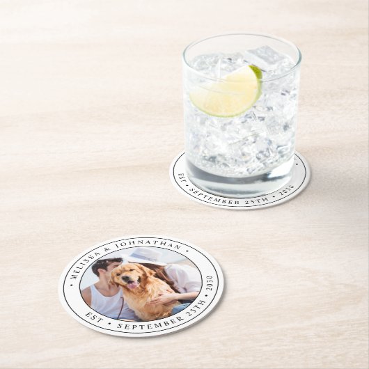 Aangepast fotohuwelijk ronde kartonnen onderzetter (Insitu)