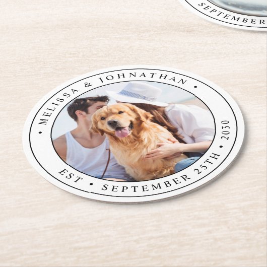 Aangepast fotohuwelijk ronde kartonnen onderzetter (Gebogen)