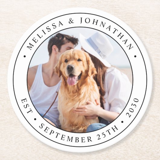 Aangepast fotohuwelijk ronde kartonnen onderzetter (Voorkant)