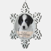 Aangepast fotojaar Puppy's eerste kerst Tin Sneeuwvlok Ornament (Rechts)