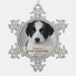 Aangepast fotojaar Puppy's eerste kerst Tin Sneeuwvlok Ornament