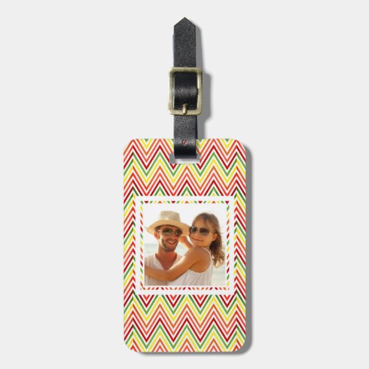 Aangepast fotokleurig zigzag Chevron Pattern Bagagelabel (Voorkant verticaal)