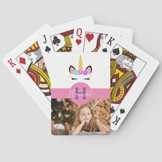Aangepast fotoMonogram Floral Unicorn Pokerkaarten (Achterkant)