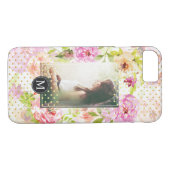 Aangepast fotoMonogram modern bloempatroon Case-Mate iPhone Case (Achterkant (Horizontaal))