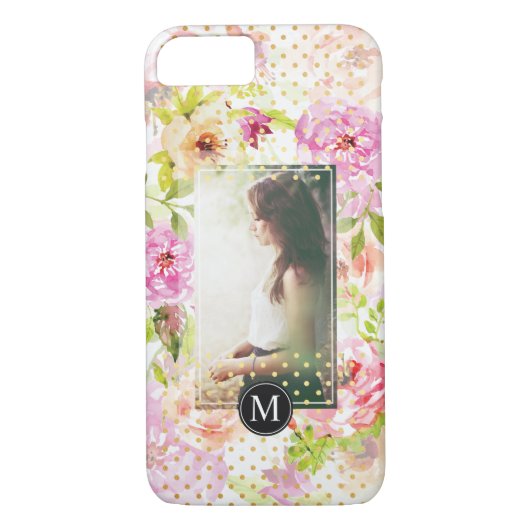 Aangepast fotoMonogram modern bloempatroon Case-Mate iPhone Case (Achterkant)