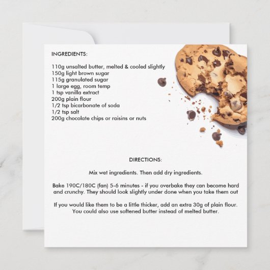Aangepast fotoontwerp Cookie Recipe Kaart (Achterkant)