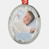 Aangepast fotopasta Blue Grey Marble Pattern 2023 Metalen Ornament (Links)