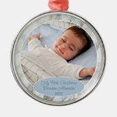 Aangepast fotopasta Blue Grey Marble Pattern 2023 Metalen Ornament (Voorkant)