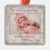 Aangepast fotopasta roze grijze marmerpatroon metalen ornament (Voorkant)