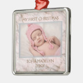 Aangepast fotopasta roze grijze marmerpatroon metalen ornament (Links)