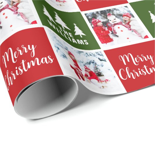 Aangepast fotopatroon groen rood kerst cadeaupapier (Rol Hoek)