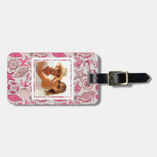 Aangepast fotoroze Zee Patroon Bagagelabel (Voorkant horizontaal)