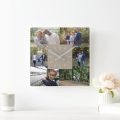 Aangepast fotosjabloon 6 Fotofamilie beige crème Vierkante Klok (Huis)