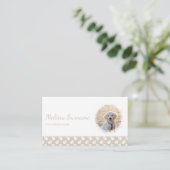 Aangepast fotosjabloon met witte poten op beige bu visitekaartje (Staand voorkant)