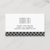 Aangepast fotosjabloon met zwarte poten op grijs visitekaartje (Achterkant)