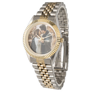 Aangepast fotozilver Gold-tweetone Horloge