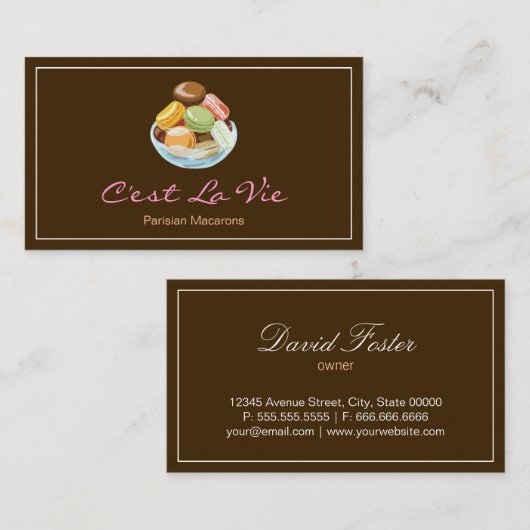 Aangepast Frans Parisian Macarons Dessert Store Visitekaartje (Voorkant / Achterkant)