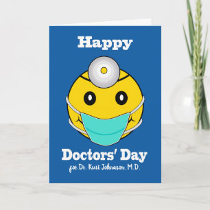 Aangepast front Happy Doctors Day, Happy Face Doct Kaart