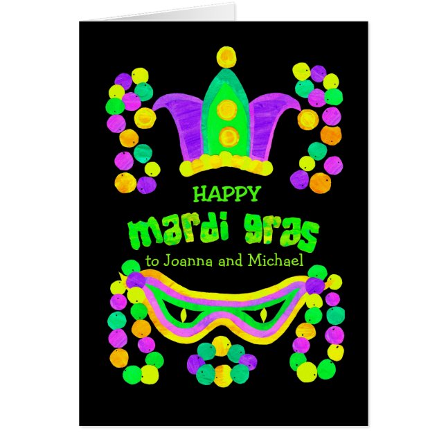 Aangepast front met Bright Mardi Gras Kaart op zwa (Voorkant)