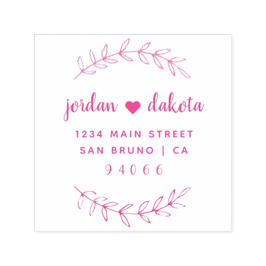 Aangepast Fuchsia Script Bruiloft Retouradres Zelfinktende Stempel (Design)