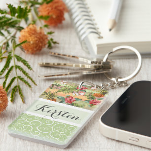 Aangepast Fun Tropische Ananas Fruit Bloem Patroon Sleutelhanger