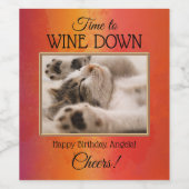 Aangepast Funny Cat Foto Birthday Wine Label Wijn Etiket (Enkel label)