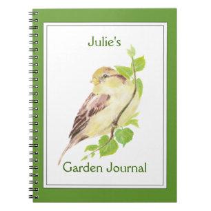 Aangepast, Garden Journal met Waterverf Sparrow Notitieboek