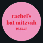 Aangepast geblazen typografie Roze Matig Bat Mitzv Ronde Sticker<br><div class="desc">Custom Bold Typography Bright Pink and Red Modern Bat Mitzvah Classic Ronde Sticker</div>