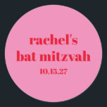 Aangepast geblazen typografie Roze Matig Bat Mitzv Ronde Sticker<br><div class="desc">Custom Bold Typography Bright Pink and Red Modern Bat Mitzvah Classic Ronde Sticker</div>