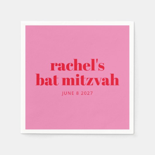 Aangepast geblazen typografie Roze Matig Bat Mitzv Servet (Voorkant)